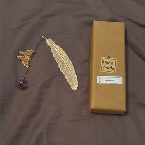 Handmade Gold and Purple Feather Bookmark